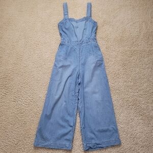 Madewell Denim Apron Bow-Back Jumpsuit 6 Wide Leg